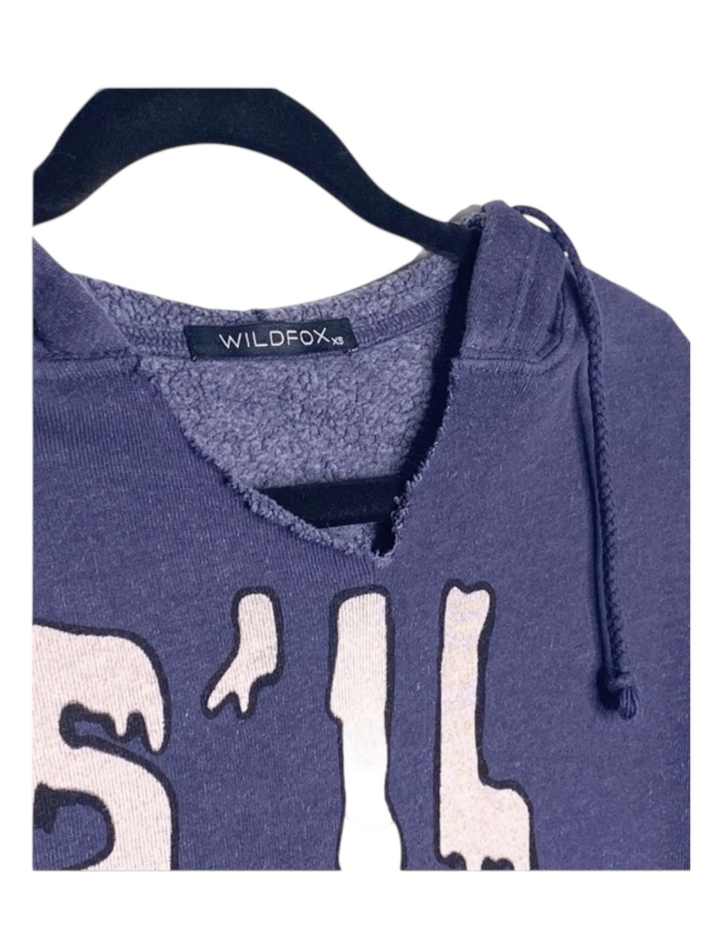 Y2K: OG Wildfox ☻︎ S’il Vous Plait Melted Letters Pullover Hoodie ☻︎ Navy Blue - Picture 7 of 16